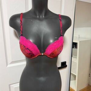 Hot Pink & Red Lace Push-Up Bra